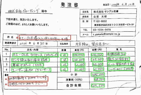 スキャンされた発注書